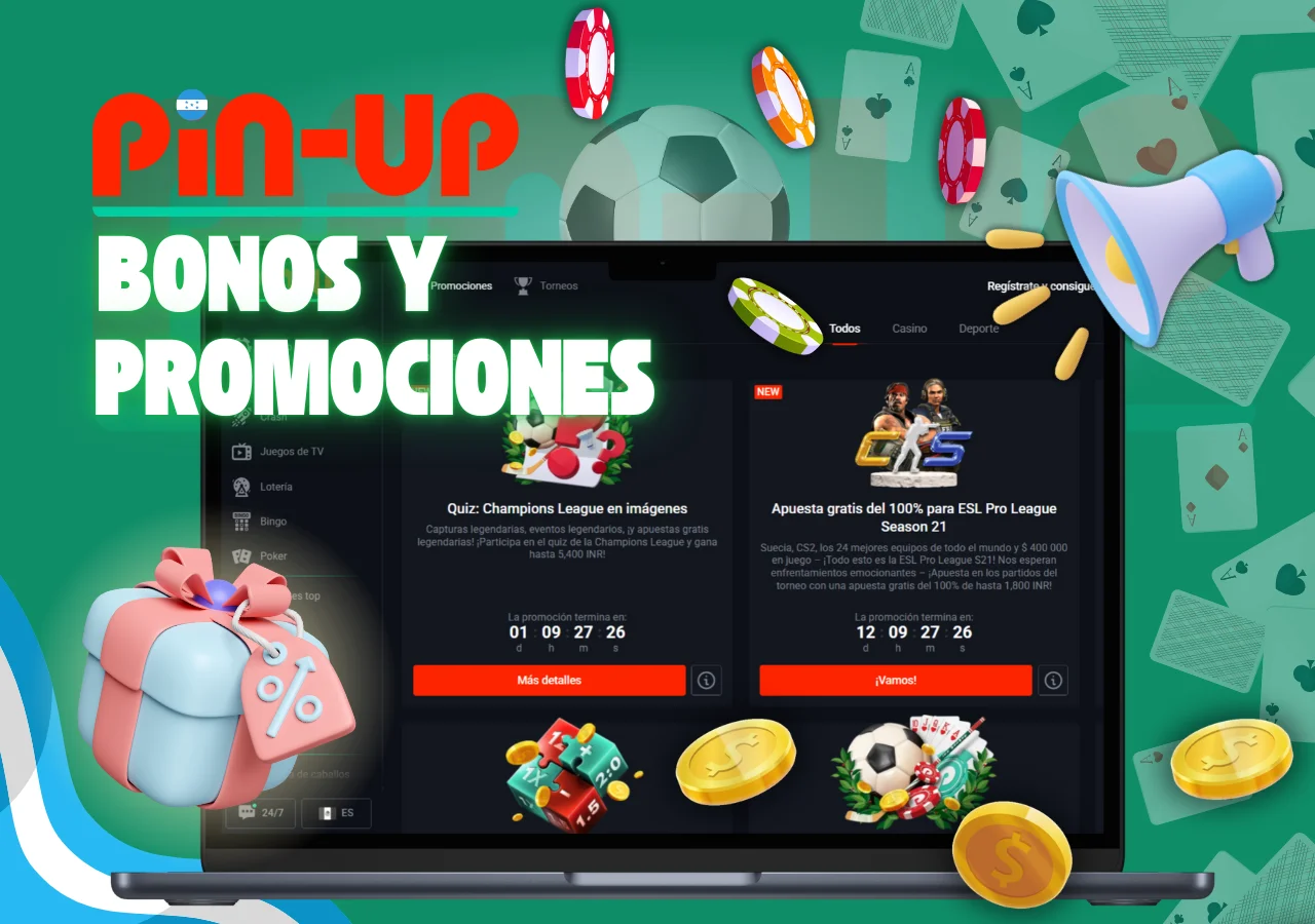 La casa de apuestas ofrece bonos de bienvenida y promociones semanales.